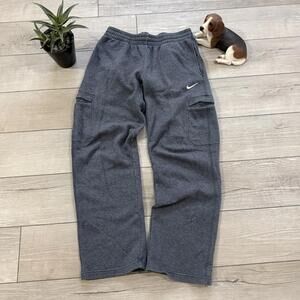 Nike Cargo Sweatpants Grey Fleece Jogger Pants Straight Leg Men Size M Y2K baggy